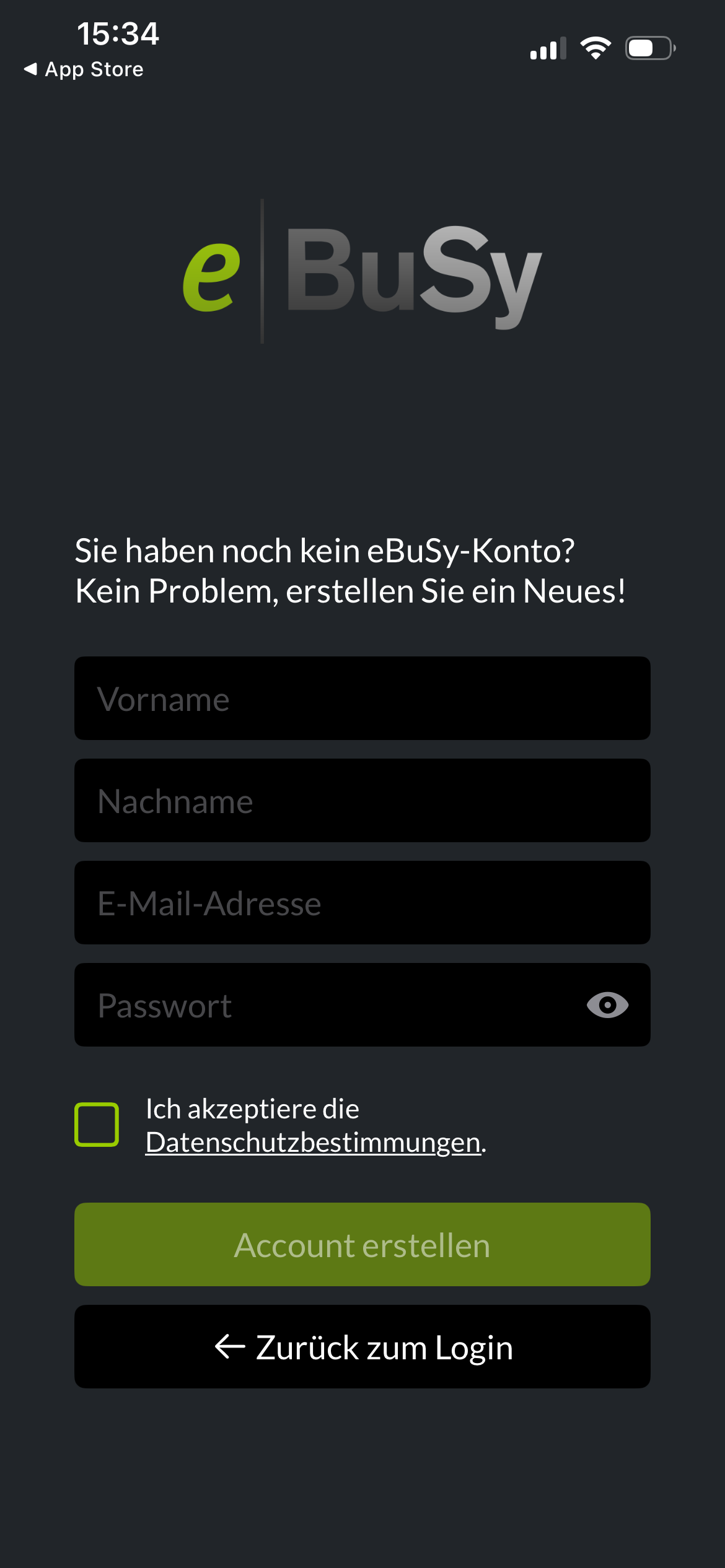 eBuSy Konto erstellen