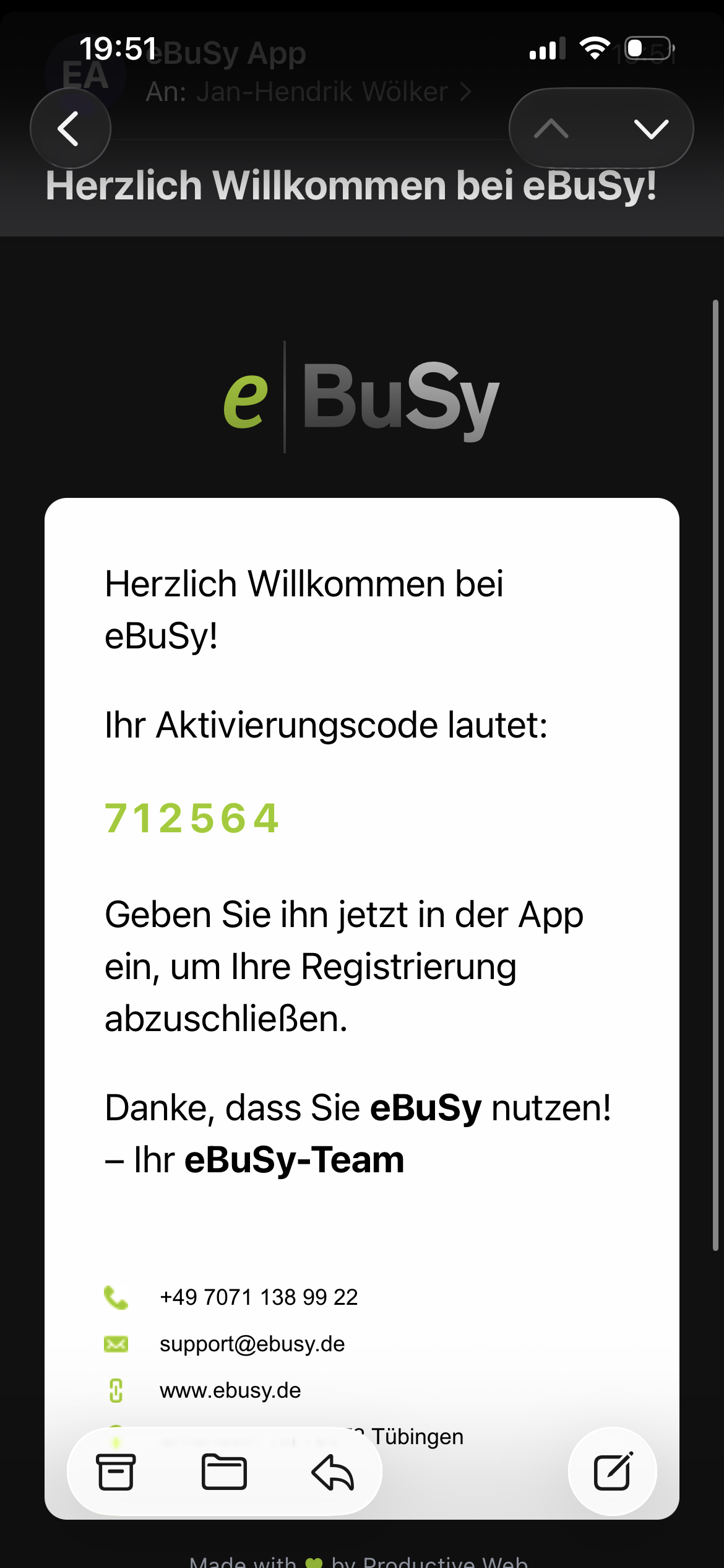eBuSy Aktivierungscode E-Mail